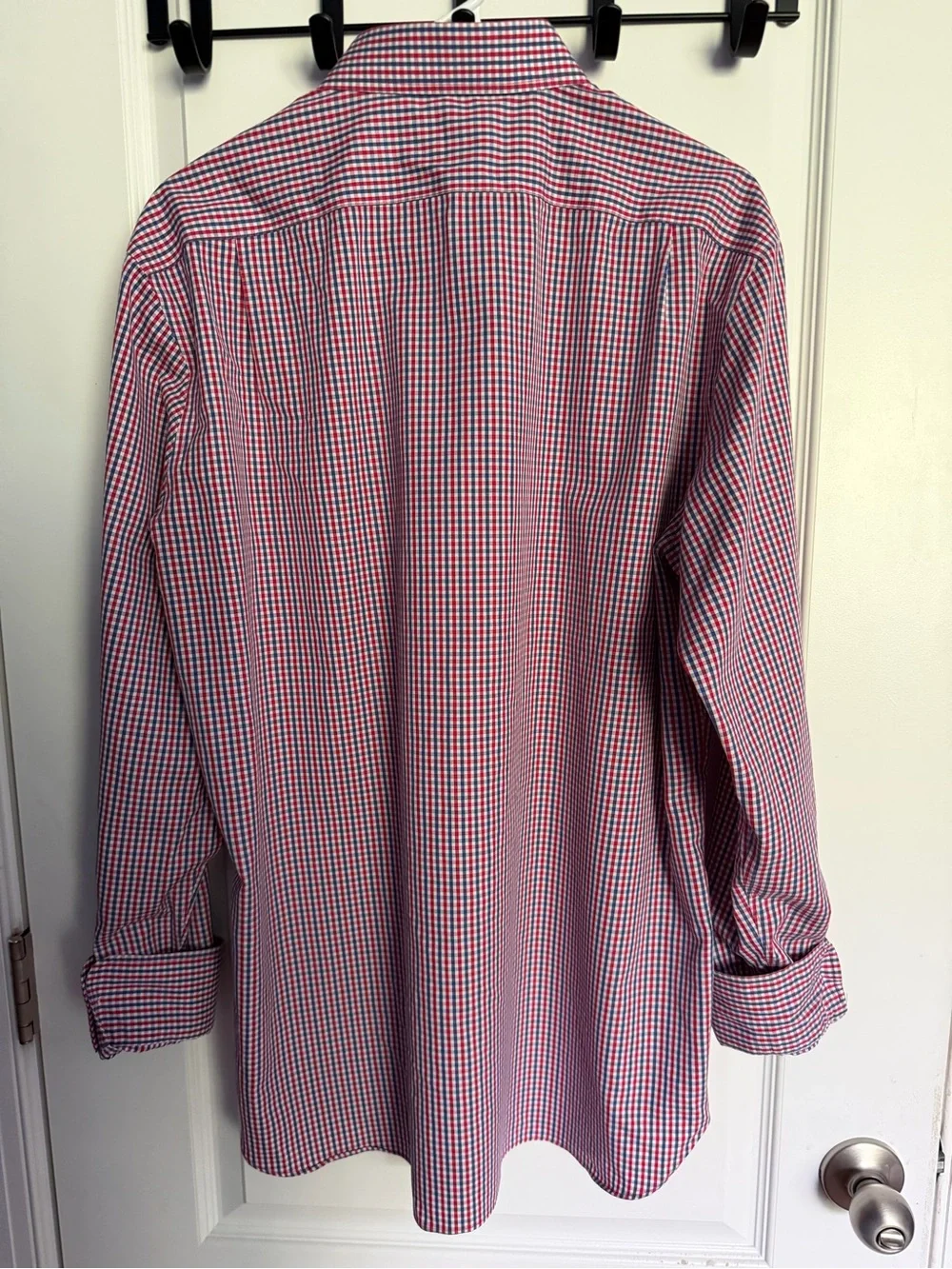 Thompson Shirtings by J.Crew 80's 2-Ply Red Navy Gingham Check Shirt Sz Lrg.